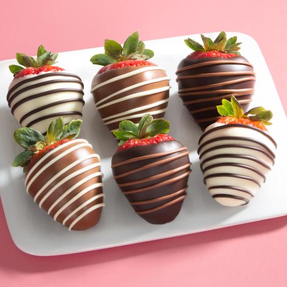 ACD1013, Milk, Dark & White Delight Dipped Strawberries - 6 Berries