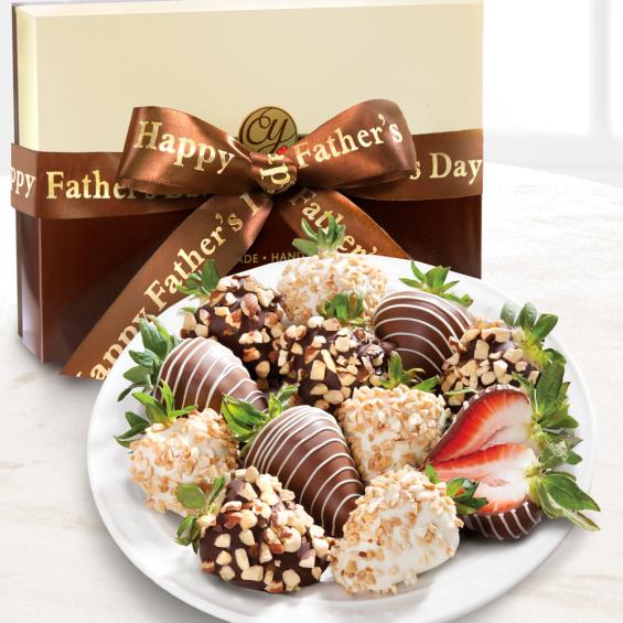 ACD2004F, Nuts About Dad Chocolate Covered Strawberries with Happy Fathers Day Sleeve - 12 Berries