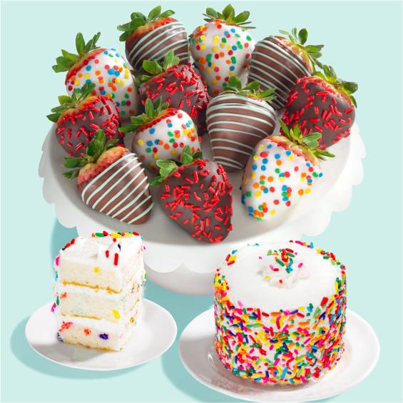 ACD2006-CAKE, Happy Birthday Chocolate Dipped Strawberries & Petite Birthday Cake