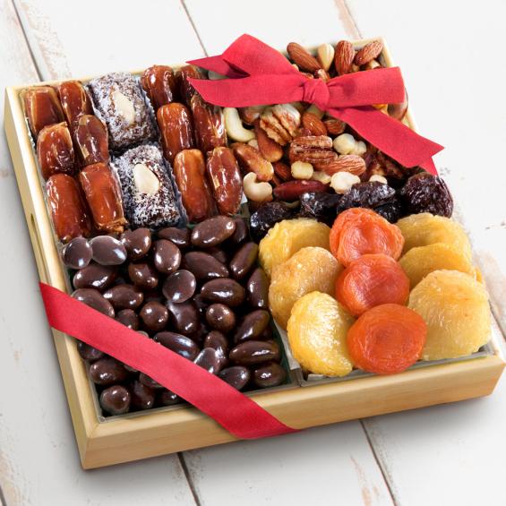 AP8007, Santa Cruz Dried Fruits with Savory and Chocolate Nuts in Wooden Tray