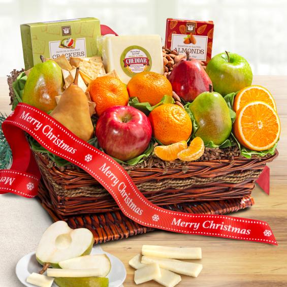 AP8019X, Merry Christmas Cheese and Nuts Classic Fruit Basket