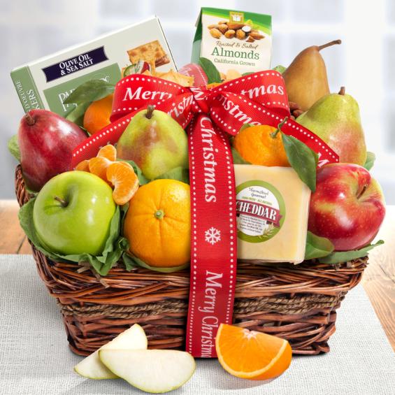 Merry Christmas Fruit and Gourmet Basket AP8019X A Gift Inside