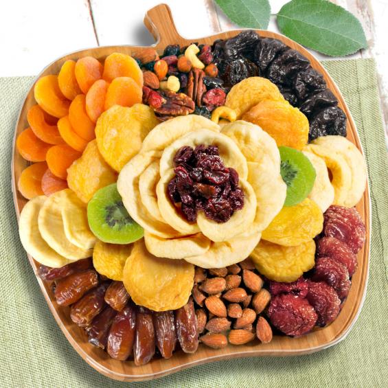 Dried Fruit and Nuts on Bamboo Apple Shape Cutting Board - AP8055 - A Gift Inside