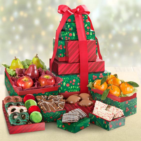 AT0240, Christmas Cheer Fruit and Chocolate 6 Box Tower
