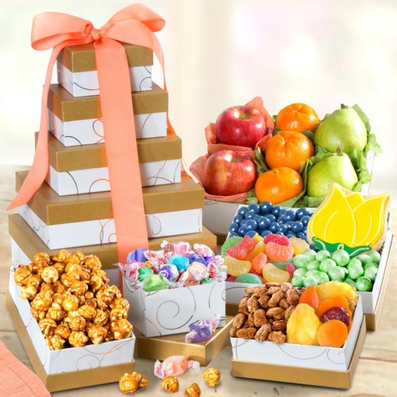 AT0245, Summer Fresh Fruit and Gourmet Treats Gift Tower
