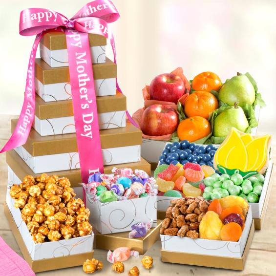 AT0245M, Happy Mother's Day Fresh Fruit and Gourmet Treats Gift Tower