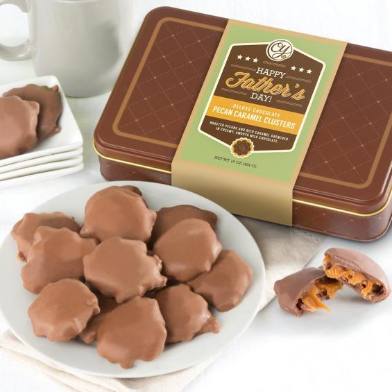 CY23000FI, Happy Father's Day Chocolate Caramel Pecan Clusters in Gift Tin