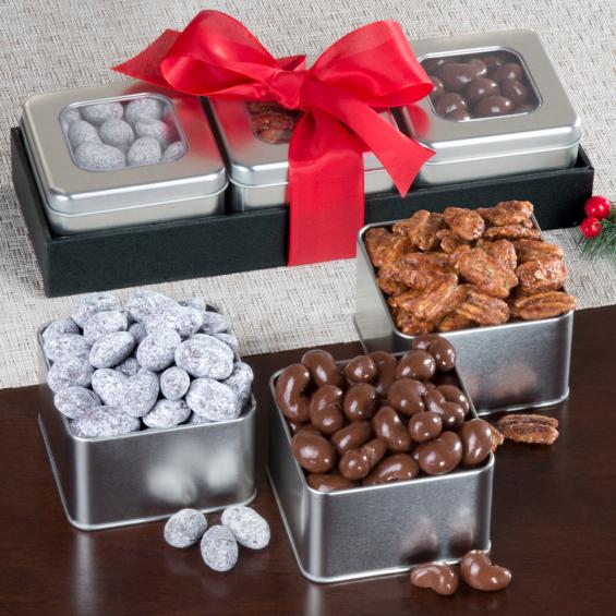 GS1001, Sweet and Chocolate Covered Nuts Tin Trio Set