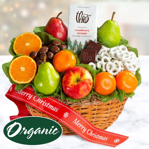 RA4012X, Merry Christmas Organic Fruit and Gourmet Holiday Gift Basket