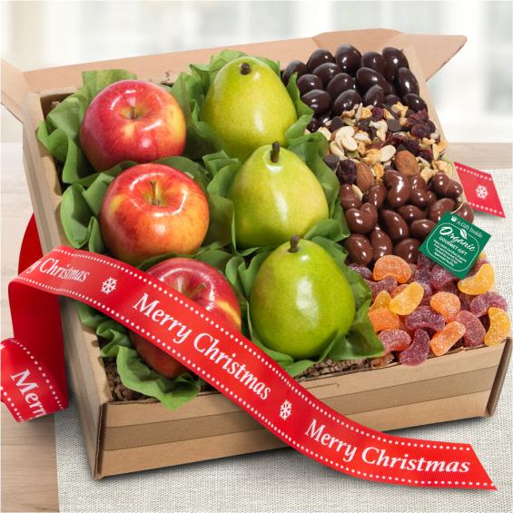 RB1009X, Merry Christmas Organic Fresh Fruit, Sweets & Treats Gift Box