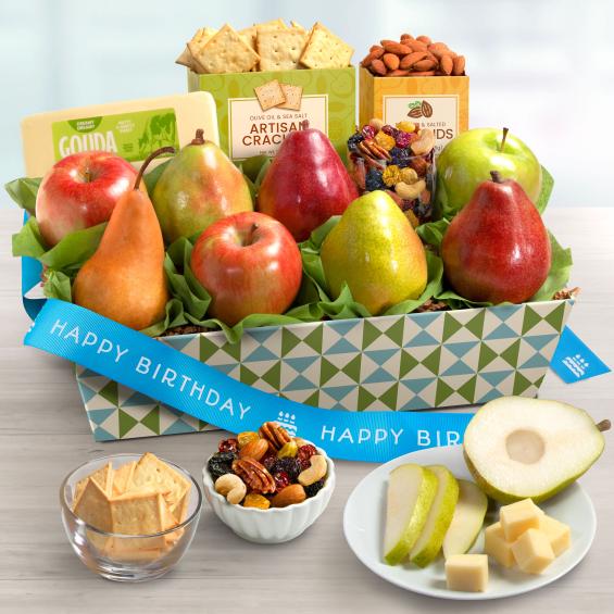 AP8019B, Happy Birthday Classic Fruit and Gourmet Gift Basket