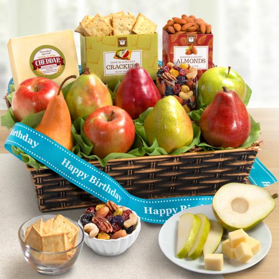 AP8019B, Happy Birthday Classic Fruit and Gourmet Gift Basket