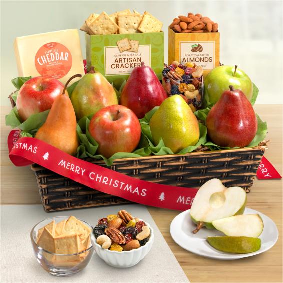 AP8019X, Merry Christmas Cheese and Nuts Classic Fruit Basket