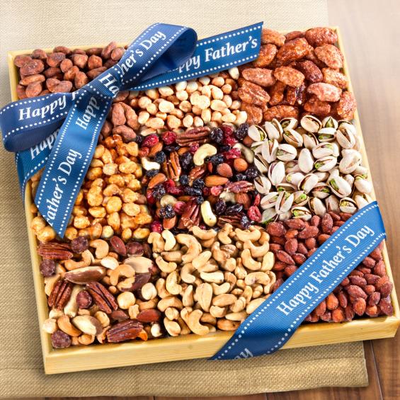 AP8054F, Nuts Extravaganza Gift in Wooden Tray with Father's Day Ribbon