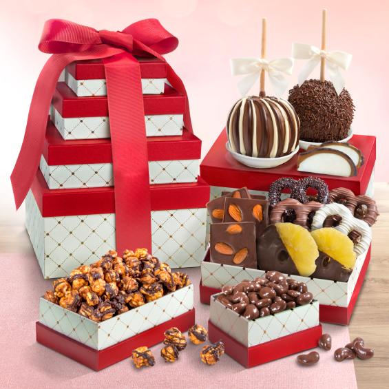 ATC0307V, Chocolate Perfection Valentine Gift Tower with Caramel Apples