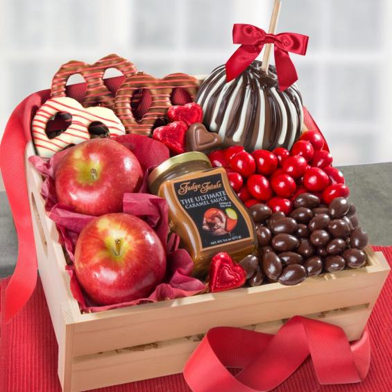 AA4073V, Apple of My Eye Caramel Apple and Chocolate Treats Valentines Gift Crate
