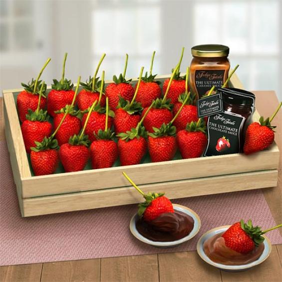 AC3000, California Long-Stemmed Strawberry Crate with Fudge and Caramel Sauce