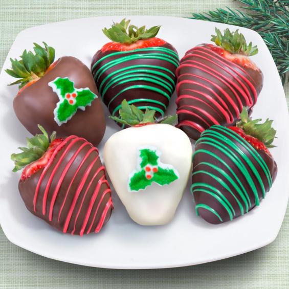 ACD1023, Merry Christmas Chocolate Covered Strawberries - 6 Berries