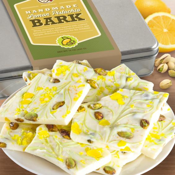 CY2320, DO NOT MAKE LIVE Lemon Pistachio White Chocolate Bark Gift Tin