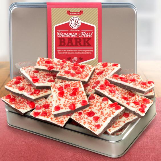 CY4130V, Dark and White Valentines Chocolate Layered Cinnamon Heart Candy Bark