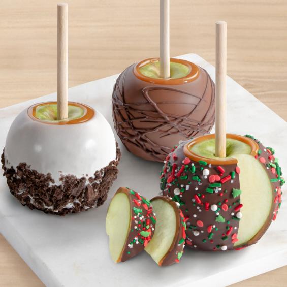 PP3005, Petite Pommes Merry Christmas Mini Caramel Dipped Apples, Set of 3