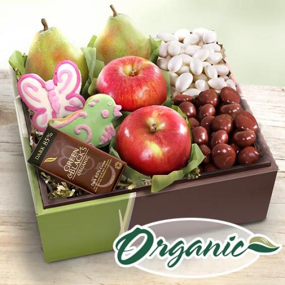 RB1015, Organic Spring Bouquet of Sweets and Fruit Gift Box