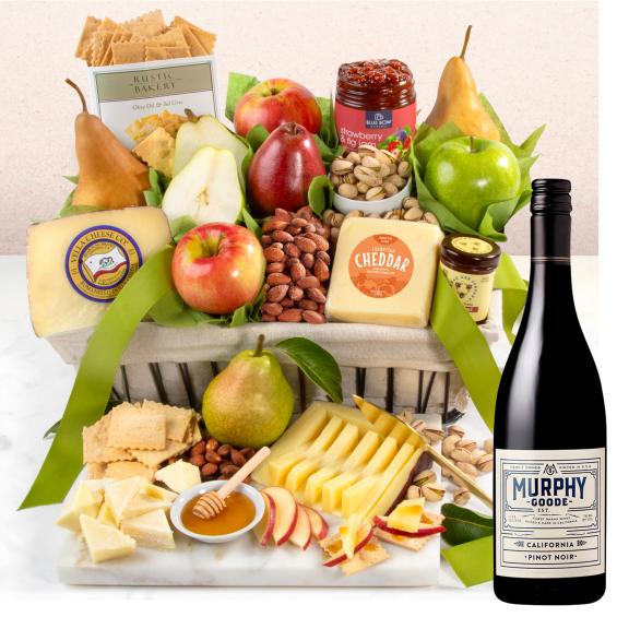 WA4016-NF04704, California Farmstead Fruit Basket with Wine - Murphy Goode Pinot Noir