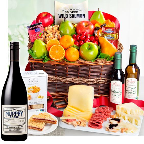 WA4018-NF04704, Generous Gourmet Market Favorites Fruit Basket with Wine - Murphy Goode Pinot Noir
