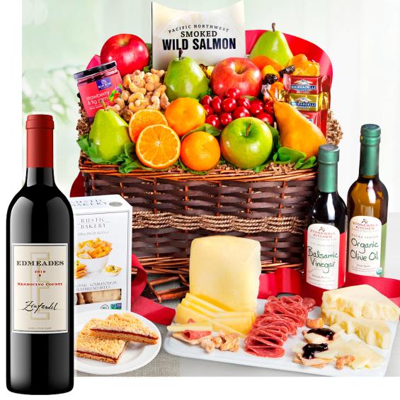 WA4018-NF04715, Generous Gourmet Market Favorites Fruit Basket with Wine - Edmeades Zinfandel