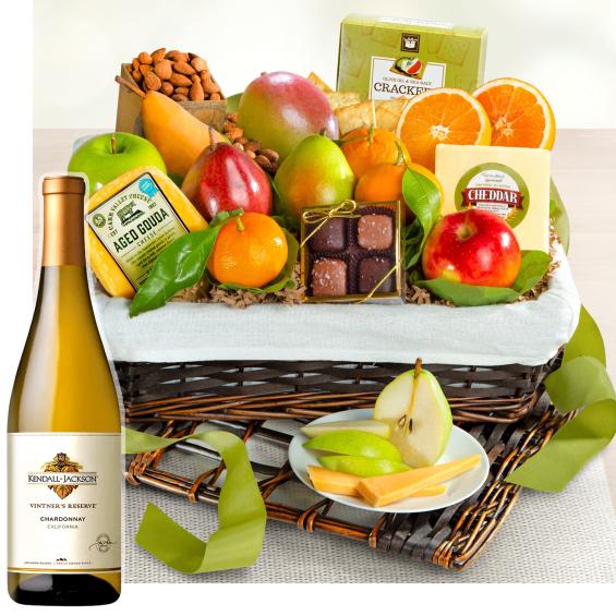 WA4101-NF04702, The Classic Deluxe Fruit Basket with Wine - Kendall-Jackson Chardonnay