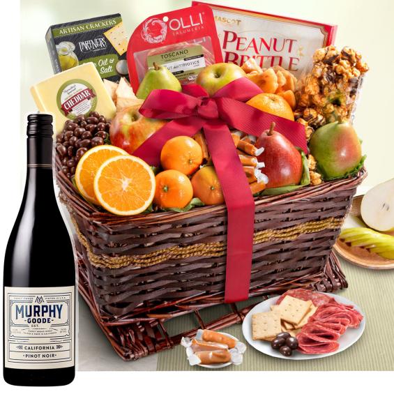 WA4102-NF04704, Abundance Classic Fruit Basket with Wine - Murphy Goode Pinot Noir