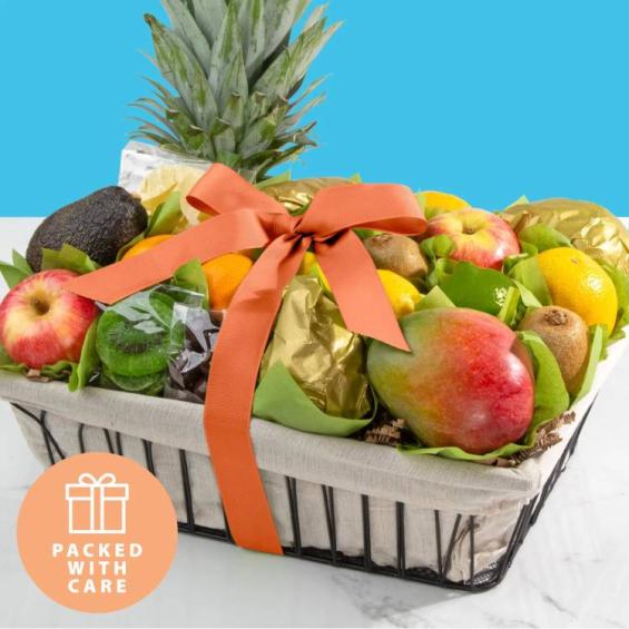 AA4061S, With Sympathy Tropical Abundance Fruit Gift Basket
