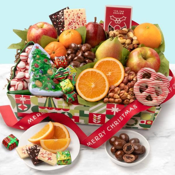Merry Christmas Chocolate, Nuts & Fresh Fruit Gift Basket AA4048X, Merry Christmas Chocolate, Nuts & Fresh Fruit Gift Basket