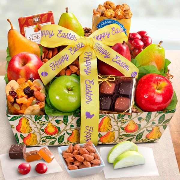 AA4094Easter, Happy Easter Orchard Delight Fruit and Gourmet Basket