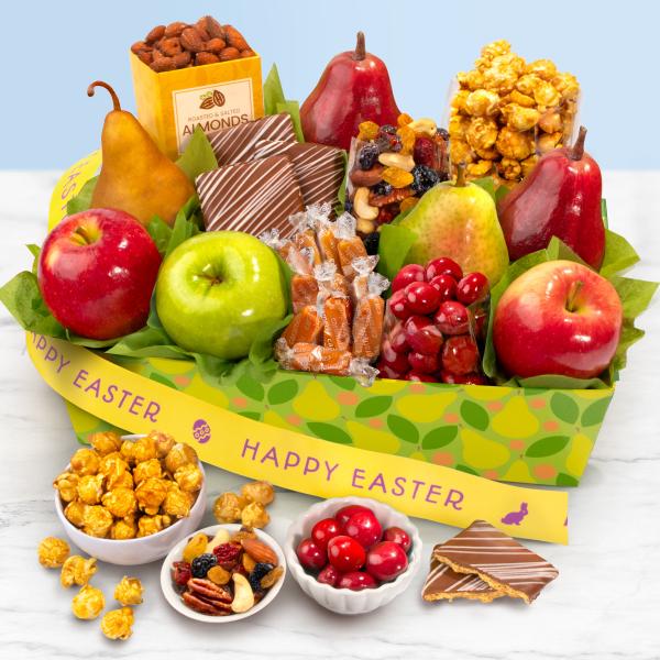 AA4094Easter, Happy Easter Orchard Delight Fruit and Gourmet Basket