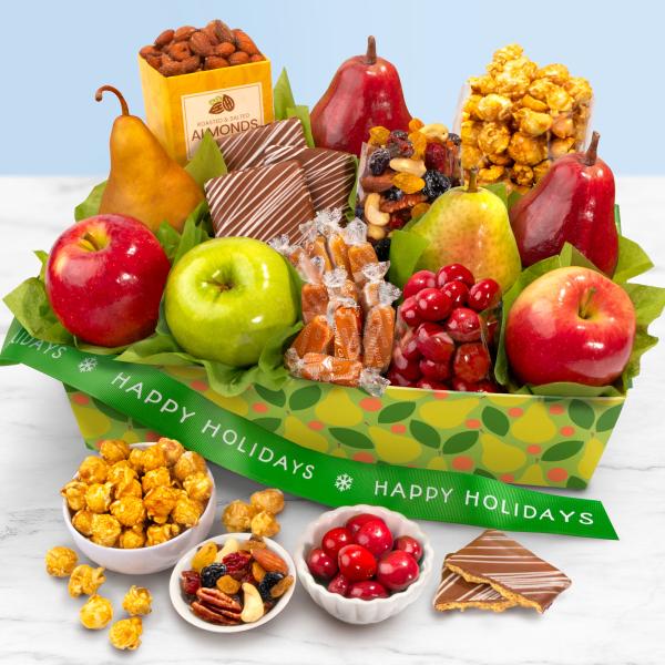 AA4094H, Happy Holidays Orchard Delight Fruit and Gourmet Basket