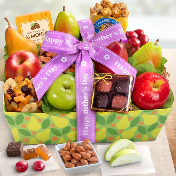 AA4094M, Happy Mothers Day Orchard Delight Fruit and Gourmet Basket