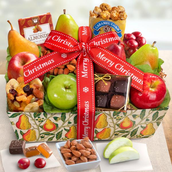 AA4094X, Merry Christmas Orchard Delight Fruit and Gourmet Basket