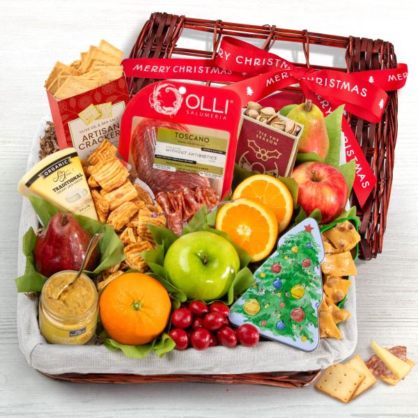 AA5005X, Holiday Tidings Deluxe Gourmet Gift Basket with Merry Christmas Gift Ribbon
