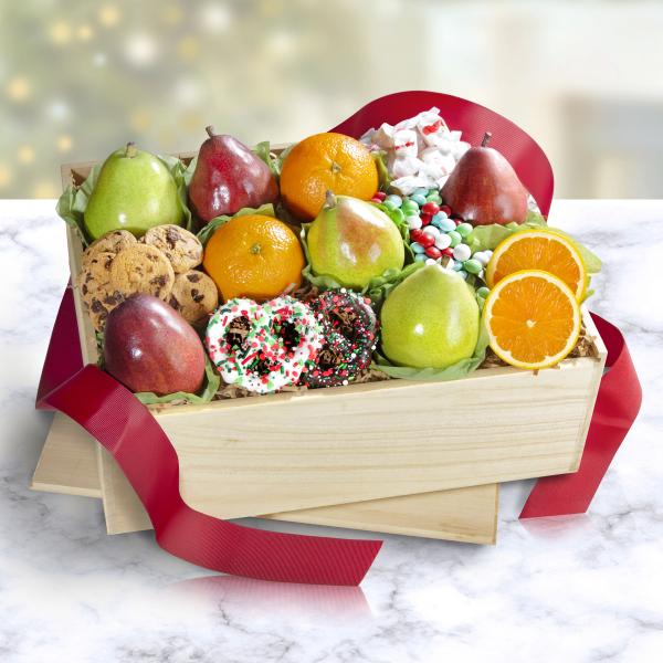 AC2085, Winter Wonderland Fruit & Treats Gift Basket Crate
