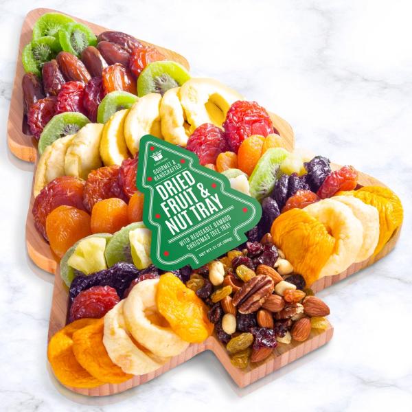 AP8090, Season's Greetings Dried Fruit and Nuts on Tree Shaped Bamboo Cutting Board
