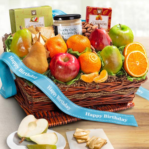 AP8019B, Birthday Fruit Basket with Cheese and Nuts