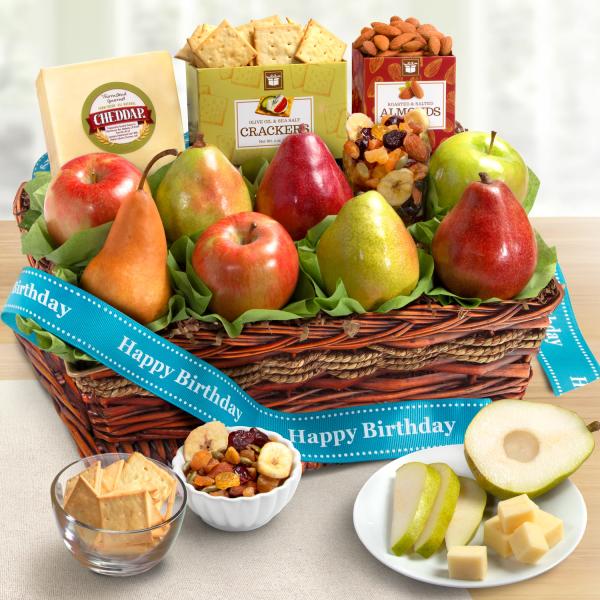 AP8019B, Birthday Fruit Basket with Cheese and Nuts
