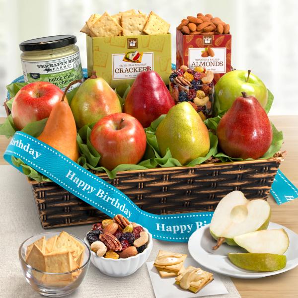 AP8019B, Happy Birthday Classic Fruit and Gourmet Gift Basket