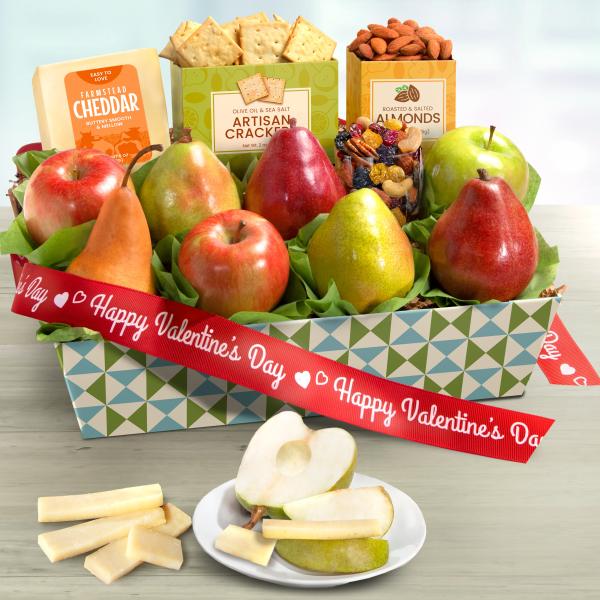AP8019V, Happy Valentines Day Cheese and Nuts Classic Fruit Basket