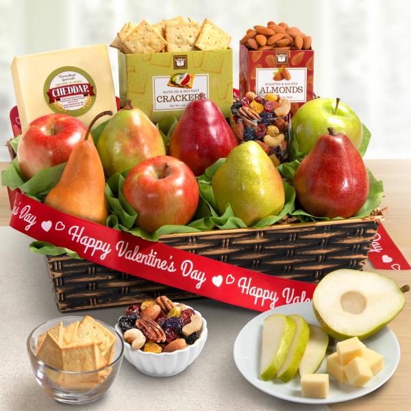 AP8019V, Happy Valentines Day Cheese and Nuts Classic Fruit Basket