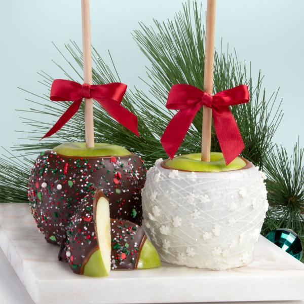 CA2005, Christmas Holiday Bliss Milk & White Dipped Caramel Apples Pair