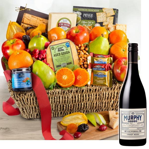 WA4016-NF04704, California Farmstead Fruit Basket with Wine - Murphy Goode Pinot Noir