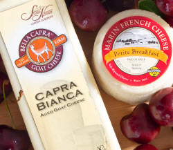 Marin French Petite Breakfast Brie, Sierra Nevada Bella Capra Firm Goat Cheese & Sweet Dark Cherries