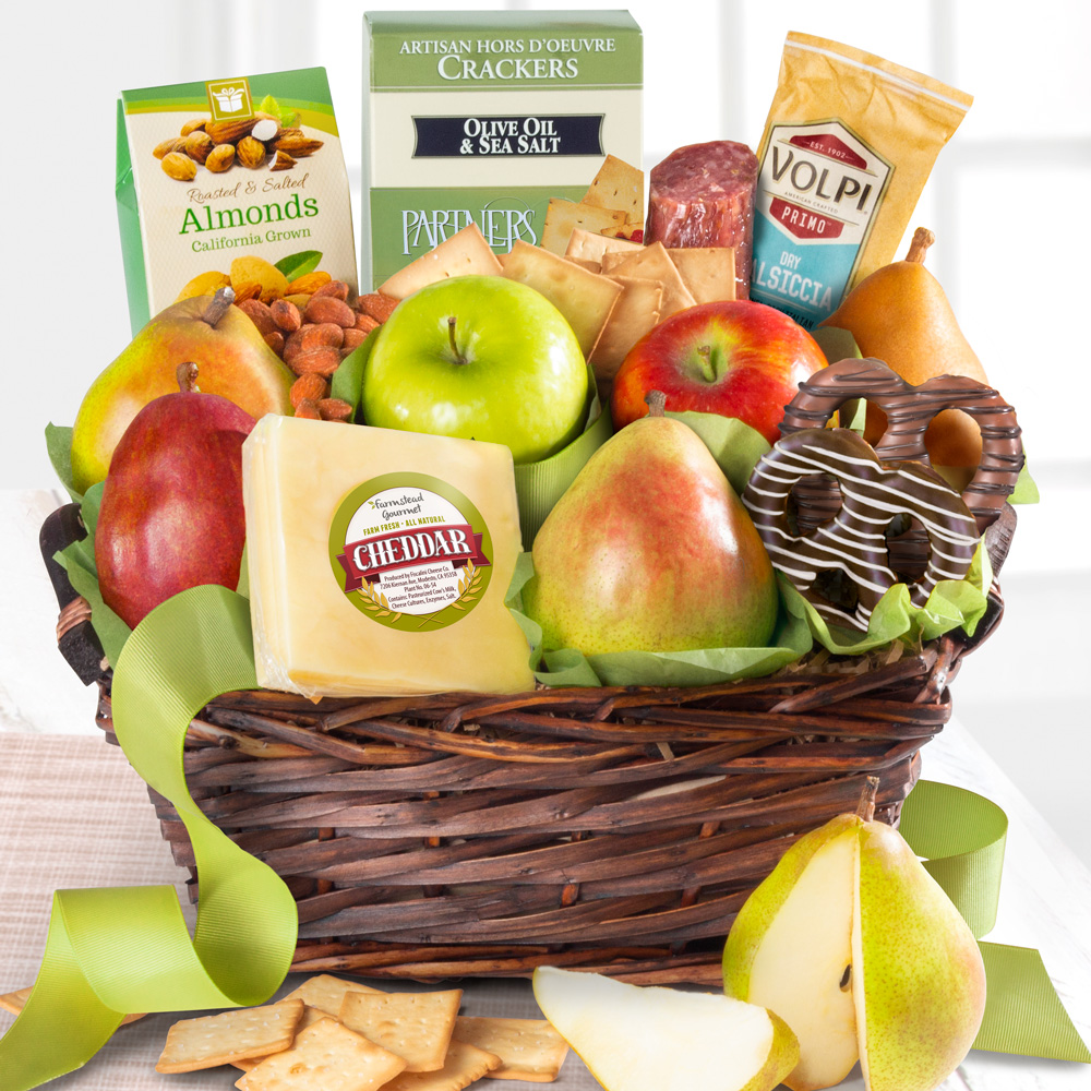 Fresh Fruit, Cheese & Salami Gift Basket in Insulated Packaging